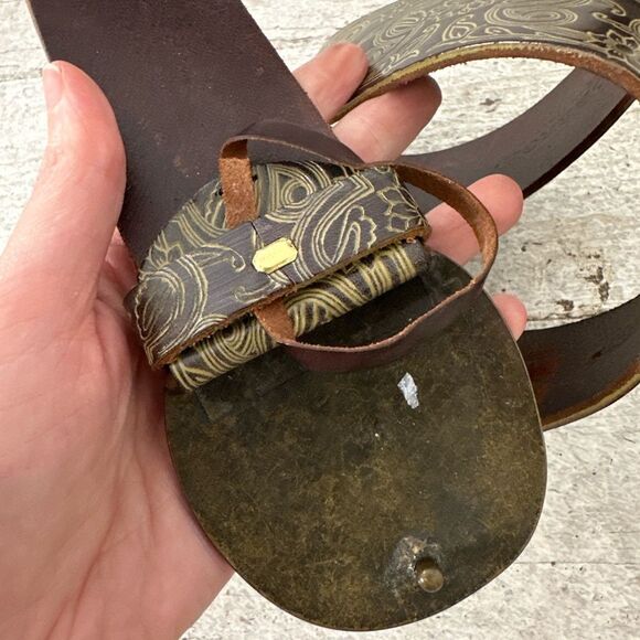 Vintage Italian Made Embossed Leather Belt With Mayan Aztec Buckle - Picture 8 of 9